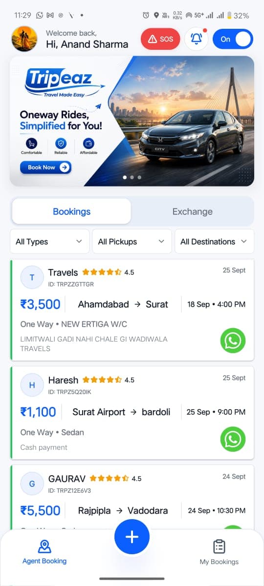 Tripeaz Taxi Partners mobile application home screen
